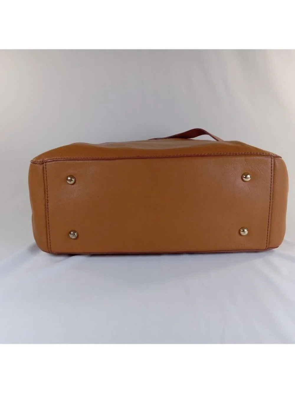 Mark & Graham Camel Leather Tote Bag Tan Brown Leather and Twill Straps 13x15